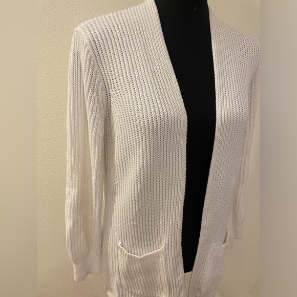 Madewell Nolan Ribbed Open Front Cardigan In Eyelet White - Size XS - Picture 6 of 7